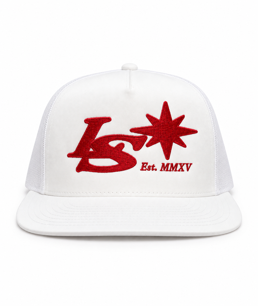 LS Cap - All White LS Red
